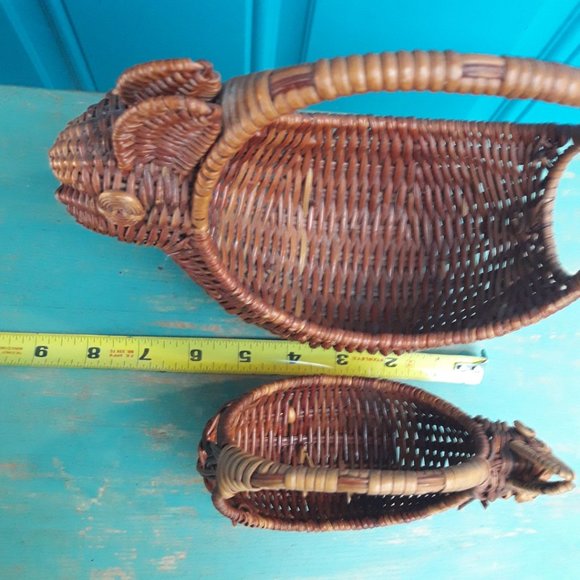 2 Vintage Wicker Basket Art Bunny Rabbit Woven Basket Animal Boho Easter Decor - Picture 10 of 16